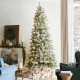 Glitzhome 9ft Pre-Lit Flocked Slim Pine Artificial Christmas Tree with 600 Warm White LED lights, 3 funciton w/ Foot Pedal and Remote Control, Simple Setup