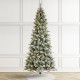 Glitzhome 9ft Pre-Lit Flocked Slim Pine Artificial Christmas Tree with 600 Warm White LED lights, 3 funciton w/ Foot Pedal and Remote Control, Simple Setup