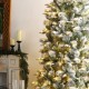 Glitzhome 9ft Pre-Lit Flocked Slim Pine Artificial Christmas Tree with 600 Warm White LED lights, 3 funciton w/ Foot Pedal and Remote Control, Simple Setup
