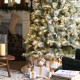 Glitzhome 9ft Pre-Lit Flocked Slim Pine Artificial Christmas Tree with 600 Warm White LED lights, 3 funciton w/ Foot Pedal and Remote Control, Simple Setup