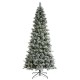 Glitzhome 9ft Pre-Lit Flocked Slim Pine Artificial Christmas Tree with 600 Warm White LED lights, 3 funciton w/ Foot Pedal and Remote Control, Simple Setup