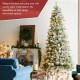 Glitzhome 9ft Pre-Lit Flocked Slim Pine Artificial Christmas Tree with 600 Warm White LED lights, 3 funciton w/ Foot Pedal and Remote Control, Simple Setup