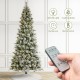 Glitzhome 9ft Pre-Lit Flocked Slim Pine Artificial Christmas Tree with 600 Warm White LED lights, 3 funciton w/ Foot Pedal and Remote Control, Simple Setup