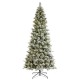 Glitzhome 9ft Pre-Lit Flocked Slim Pine Artificial Christmas Tree with 600 Warm White LED lights, 3 funciton w/ Foot Pedal and Remote Control, Simple Setup