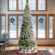 Glitzhome 11ft Pre-Lit Flocked Slim Pine Artificial Christmas Tree with 850 Warm White LED lights, 3 funciton w/ Foot Pedal and Remote Control, Simple Setup