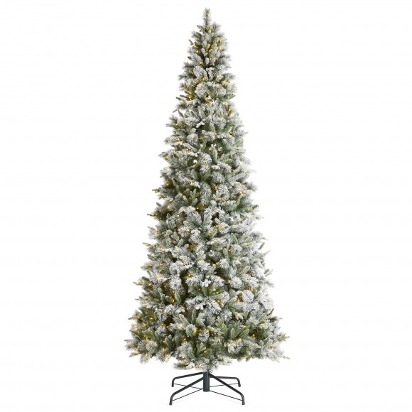 Glitzhome 11ft Pre-Lit Flocked Slim Pine Artificial Christmas Tree with 850 Warm White LED lights, 3 funciton w/ Foot Pedal and Remote Control, Simple Setup