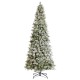 Glitzhome 11ft Pre-Lit Flocked Slim Pine Artificial Christmas Tree with 850 Warm White LED lights, 3 funciton w/ Foot Pedal and Remote Control, Simple Setup