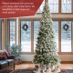 Glitzhome 11ft Pre-Lit Flocked Slim Pine Artificial Christmas Tree with 850 Warm White LED lights, 3 funciton w/ Foot Pedal and Remote Control, Simple Setup