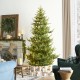 Glitzhome 7.5ft Pre-Lit Green Upward Slim Fir Artificial Christmas Tree with 500 Warm White and Multi-color LED lights, 9 funciton w/ Foot Pedal and Remote Control