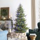 Glitzhome 7.5ft Pre-Lit Green Upward Slim Fir Artificial Christmas Tree with 500 Warm White and Multi-color LED lights, 9 funciton w/ Foot Pedal and Remote Control