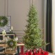 Glitzhome 9ft Pre-Lit Green Upward Slim Fir Artificial Christmas Tree with 700 Warm White and Multi-color LED Lights, 9 funciton w/ Foot Pedal and Remote Control, Simple Setup