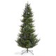 Glitzhome 9ft Pre-Lit Green Upward Slim Fir Artificial Christmas Tree with 700 Warm White and Multi-color LED Lights, 9 funciton w/ Foot Pedal and Remote Control, Simple Setup