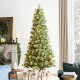 Glitzhome 7.5ft Pre-Lit Green Cashmere Slim Pine Artificial Christmas Tree with 350 Warm White and Multi-color Globe LED Lights, 9 funciton w/ Foot Pedal and Remote Control