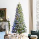 Glitzhome 7.5ft Pre-Lit Green Cashmere Slim Pine Artificial Christmas Tree with 350 Warm White and Multi-color Globe LED Lights, 9 funciton w/ Foot Pedal and Remote Control