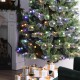 Glitzhome 7.5ft Pre-Lit Green Cashmere Slim Pine Artificial Christmas Tree with 350 Warm White and Multi-color Globe LED Lights, 9 funciton w/ Foot Pedal and Remote Control