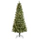 Glitzhome 7.5ft Pre-Lit Green Cashmere Slim Pine Artificial Christmas Tree with 350 Warm White and Multi-color Globe LED Lights, 9 funciton w/ Foot Pedal and Remote Control