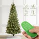 Glitzhome 7.5ft Pre-Lit Green Cashmere Slim Pine Artificial Christmas Tree with 350 Warm White and Multi-color Globe LED Lights, 9 funciton w/ Foot Pedal and Remote Control