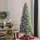 Glitzhome 9ft Pre-Lit Green Cashmere Slim Pine Artificial Christmas Tree with 450 Warm White and Multi-color Globe LED Lights, 9 funciton w/ Foot Pedal and Remote Control, Simple Setup