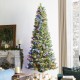 Glitzhome 9ft Pre-Lit Green Cashmere Slim Pine Artificial Christmas Tree with 450 Warm White and Multi-color Globe LED Lights, 9 funciton w/ Foot Pedal and Remote Control, Simple Setup