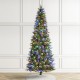 Glitzhome 9ft Pre-Lit Green Cashmere Slim Pine Artificial Christmas Tree with 450 Warm White and Multi-color Globe LED Lights, 9 funciton w/ Foot Pedal and Remote Control, Simple Setup