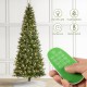 Glitzhome 9ft Pre-Lit Green Cashmere Slim Pine Artificial Christmas Tree with 450 Warm White and Multi-color Globe LED Lights, 9 funciton w/ Foot Pedal and Remote Control, Simple Setup