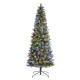 Glitzhome 9ft Pre-Lit Green Cashmere Slim Pine Artificial Christmas Tree with 450 Warm White and Multi-color Globe LED Lights, 9 funciton w/ Foot Pedal and Remote Control, Simple Setup