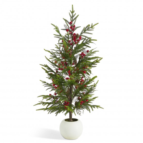 Glitzhome 37.5"H Christmas Greenery PE Dripping Pine Porch Tree with Pinecones and Red Berries