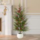 Glitzhome 37.5"H Christmas Greenery PE Dripping Pine Porch Tree with Pinecones and Red Berries