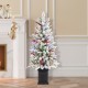 Glitzhome 4ft Pre-Lit Flocked Artificial Christmas Porch Tree with and Red Berries and 60 Warm White/Multi-color Lights,2 function w/Foot Pedal