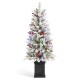 Glitzhome 4ft Pre-Lit Flocked Artificial Christmas Porch Tree with and Red Berries and 60 Warm White/Multi-color Lights,2 function w/Foot Pedal