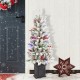 Glitzhome 4ft Pre-Lit Flocked Artificial Christmas Porch Tree with and Red Berries and 60 Warm White/Multi-color Lights,2 function w/Foot Pedal