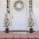 Glitzhome 4ft Pre-Lit Flocked Artificial Christmas Porch Tree with and Red Berries and 60 Warm White/Multi-color Lights,2 function w/Foot Pedal