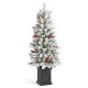 Glitzhome 4ft Pre-Lit Flocked Artificial Christmas Porch Tree with and Red Berries and 60 Warm White/Multi-color Lights,2 function w/Foot Pedal