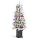 Glitzhome 4ft Pre-Lit Flocked Artificial Christmas Porch Tree with and Red Berries and 60 Warm White/Multi-color Lights,2 function w/Foot Pedal