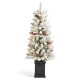 Glitzhome 4ft Pre-Lit Flocked Artificial Christmas Porch Tree with and Red Berries and 60 Warm White/Multi-color Lights,2 function w/Foot Pedal
