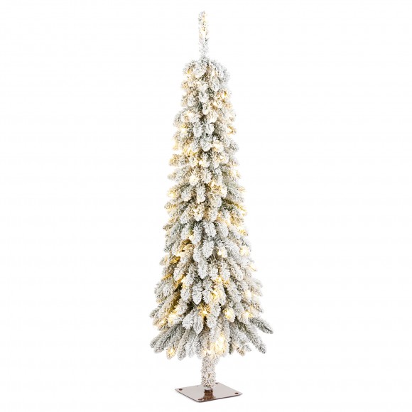 Glitzhome 4.5ft Pre-Lit Flocked Artificial Christmas Tree with 100 Warm White/Multi-color C3 Clear LED Lights,9 function w/Foot Pedal