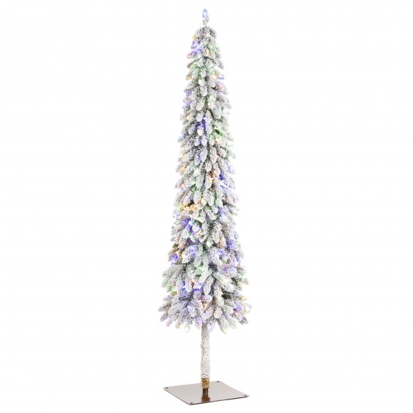 Glitzhome 7.5ft Pre-Lit Flocked Artificial Christmas Tree with 250 Warm White C3 Clear LED Lights,9 function w/Foot Pedal