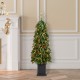Glitzhome 4ft Pre-lit Green Artificial Christmas Porch Tree with red berries,pinecones and 100 warm white lights,3 function w/Foot Pedal