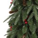 Glitzhome 4ft Pre-lit Green Artificial Christmas Porch Tree with red berries,pinecones and 100 warm white lights,3 function w/Foot Pedal