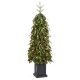 Glitzhome 4ft Pre-lit Green Artificial Christmas Porch Tree with red berries,pinecones and 100 warm white lights,3 function w/Foot Pedal