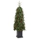 Glitzhome 4ft Pre-lit Green Artificial Christmas Porch Tree with red berries,pinecones and 100 warm white lights,3 function w/Foot Pedal