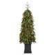 Glitzhome 4ft Pre-lit Green Artificial Christmas Porch Tree with red berries,pinecones and 100 warm white lights,3 function w/Foot Pedal