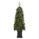 Glitzhome 4ft Pre-lit Green Artificial Christmas Porch Tree with red berries,pinecones and 100 warm white lights,3 function w/Foot Pedal