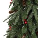Glitzhome 6ft Pre-lit Green Artificial Christmas Porch Tree with red berries,pinecones and 180 warm white lights,3 function w/Foot Pedal