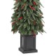 Glitzhome 6ft Pre-lit Green Artificial Christmas Porch Tree with red berries,pinecones and 180 warm white lights,3 function w/Foot Pedal