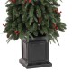 Glitzhome 7ft Pre-lit Green Artificial Christmas Porch Tree with red berries,pinecones and 250 warm white lights,3 function w/Foot Pedal