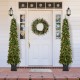 Glitzhome 7ft Pre-lit Green Artificial Christmas Porch Tree with red berries,pinecones and 250 warm white lights,3 function w/Foot Pedal