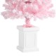 Glitzhome 4ft Pre-Lit Flocked Pink Artificial Christmas Porch Tree with 100 warm white/multi-color LED Lights,8 function w/Foot Pedal