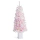 Glitzhome 5ft Pre-Lit Flocked Pink Artificial Christmas Porch Tree with 130 warm white/multi-color LED Lights,8 function w/Foot Pedal