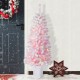 Glitzhome 5ft Pre-Lit Flocked Pink Artificial Christmas Porch Tree with 130 warm white/multi-color LED Lights,8 function w/Foot Pedal